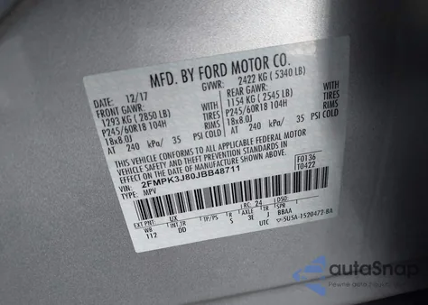 2018 Ford Edge Sel z USA, uszkodzony, nr VIN 2FMPK3J80JBB48711